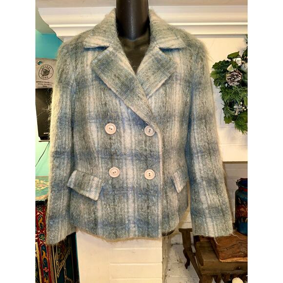 NWOT LAFAYETTE 148 BLUE MOHAIR WOOL BLEND PLAID DOUBLE BREASTED JACKET BLAZER - Picture 1 of 8
